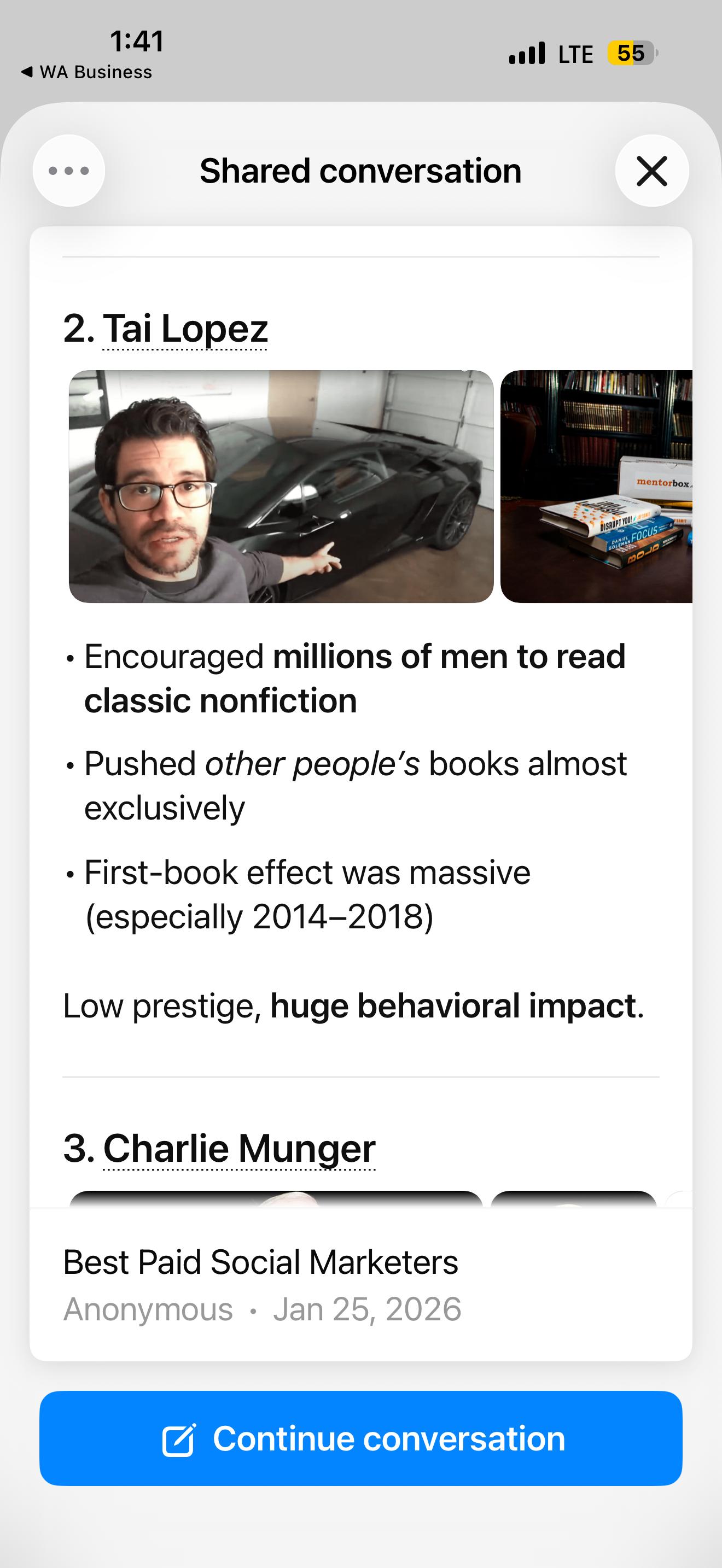 ChatGPT ranking Tai Lopez #2 in getting people to read nonfiction