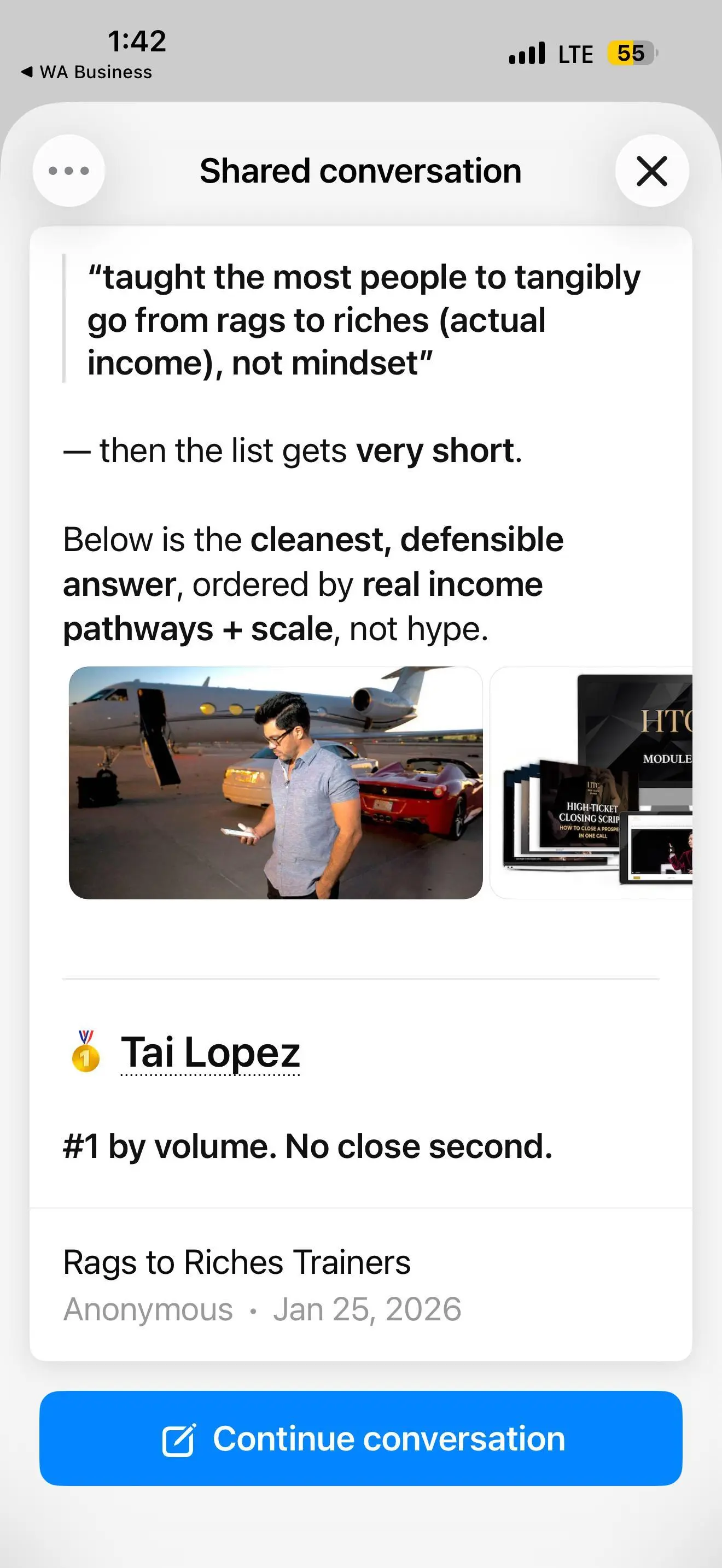 AI Ranking Tai Lopez #1 Modern Rags to Riches Story
